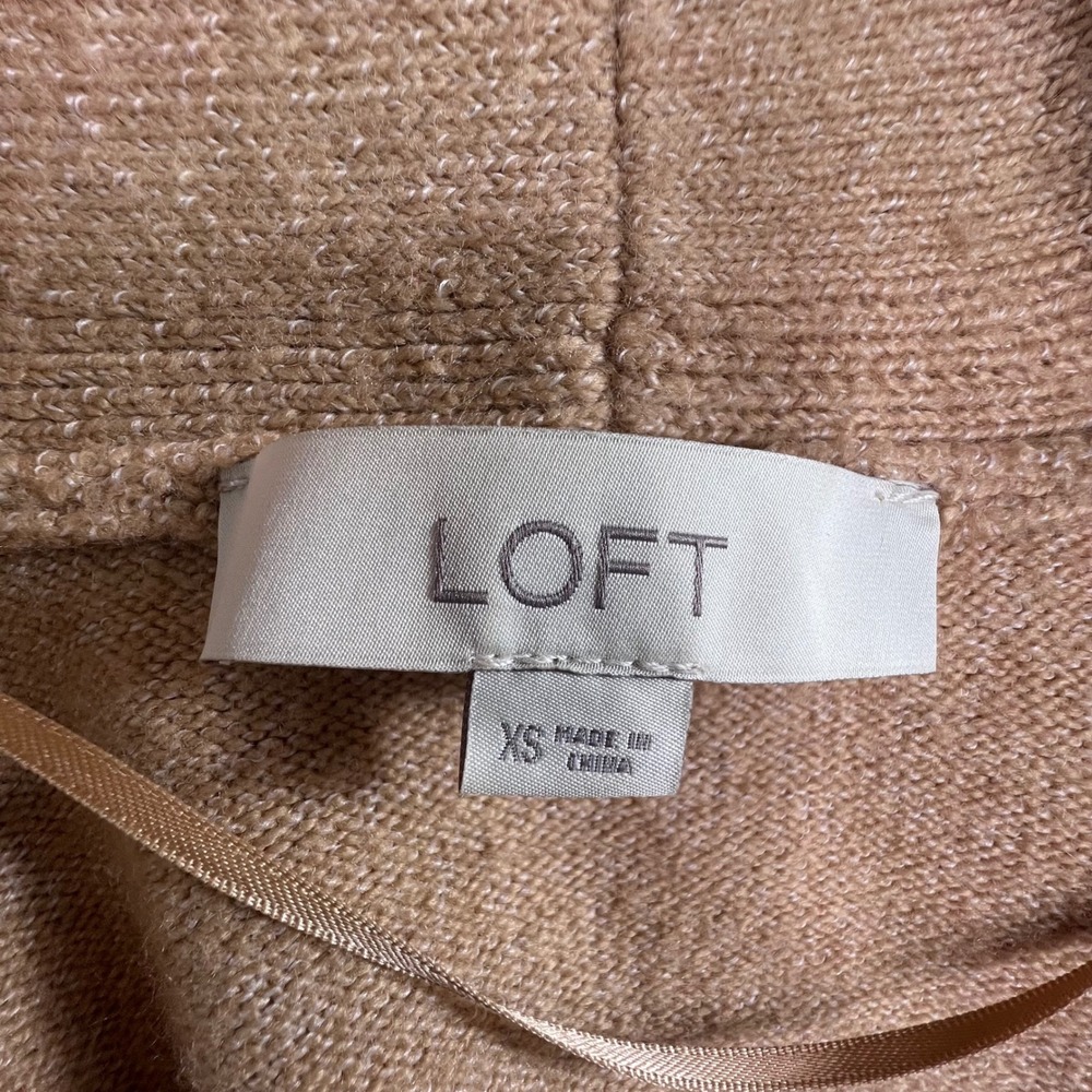 LOFT Womens Striped Open Front Cardigan Sweater Brown White Pocket Wool Blend XS - Picture 9 of 10
